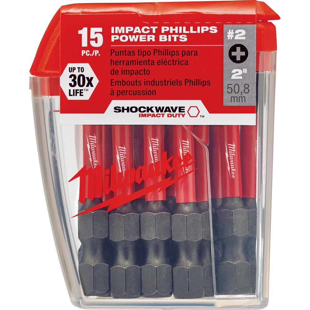 #2 Philips Shockwave 2 in. Impact Duty Steel Driver Bits (15-Pack)