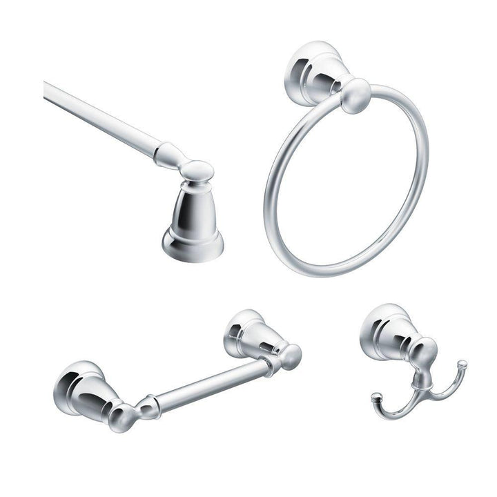 Banbury 4-Piece Bath Hardware Set with 24 in. Towel Bar, Paper Holder, Towel Ring, and Robe Hook in Chrome - Super Arbor