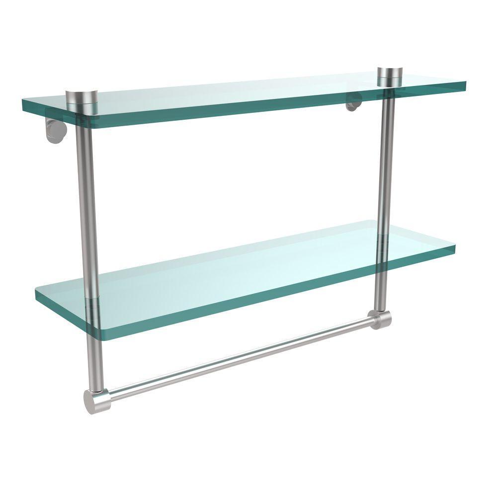 16 in. L  x 12 in. H  x 5 in. W 2-Tier Clear Glass Vanity Bathroom Shelf with Towel Bar in Polished Brass - Super Arbor