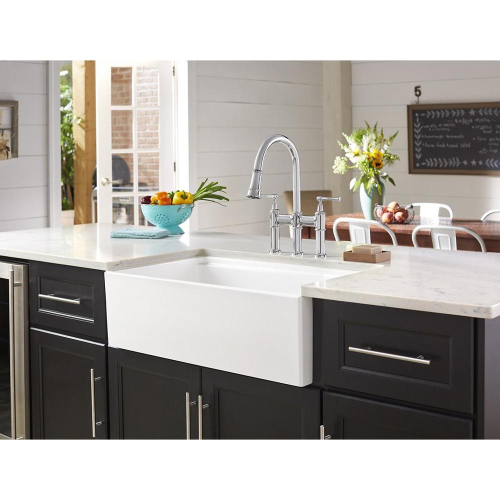 Farmhouse Apron Front Fireclay 33 in. Double Bowl Kitchen Sink in White with Aqua Divide - Super Arbor
