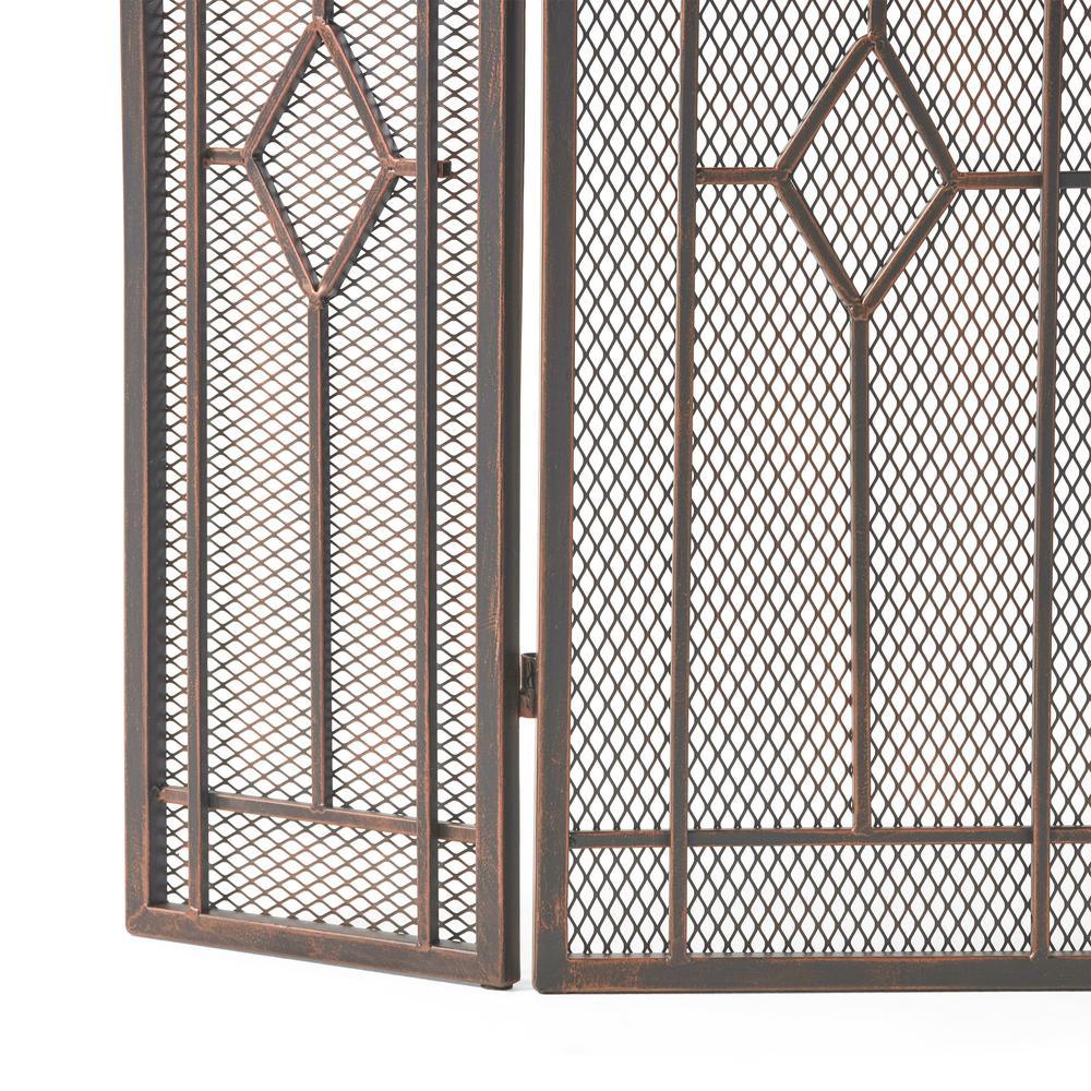 Gilmer Contemporary Black and Copper Three Panel Iron Fire Screen - Super Arbor
