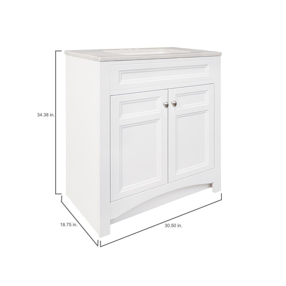 Modular 30-1/2 in. W Bath Vanity in White with Solid Surface Technology Vanity Top in Silver Fox with White Basin - Super Arbor
