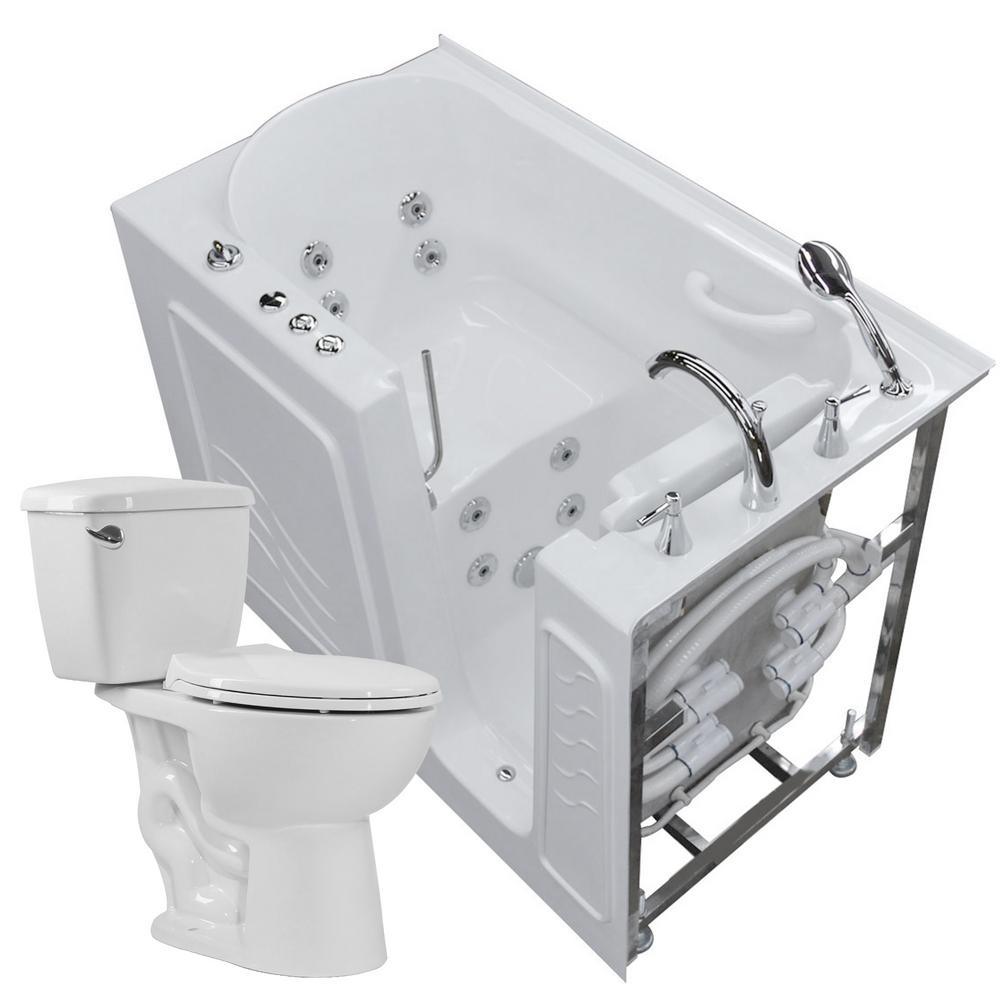 52.8 in. Walk-In Whirlpool Bathtub in White with 1.28 GPF Single Flush Toilet - Super Arbor