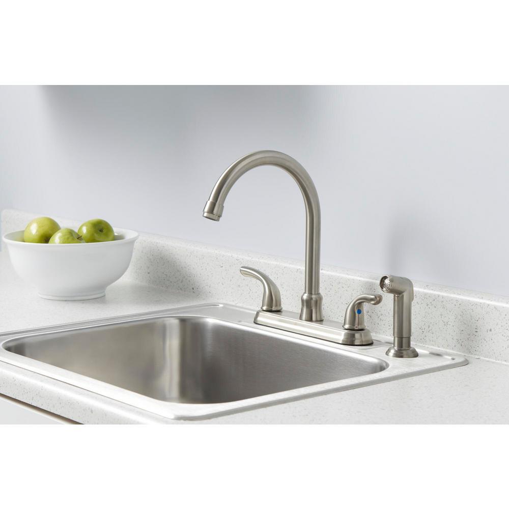 Builders 2-Handle Standard Kitchen Faucet with Sprayer in Stainless Steel - Super Arbor