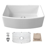 Fireclay 33 in. Single Bowl Porcelain Ceramic Farmhouse Apron-Front Kitchen Sink in White