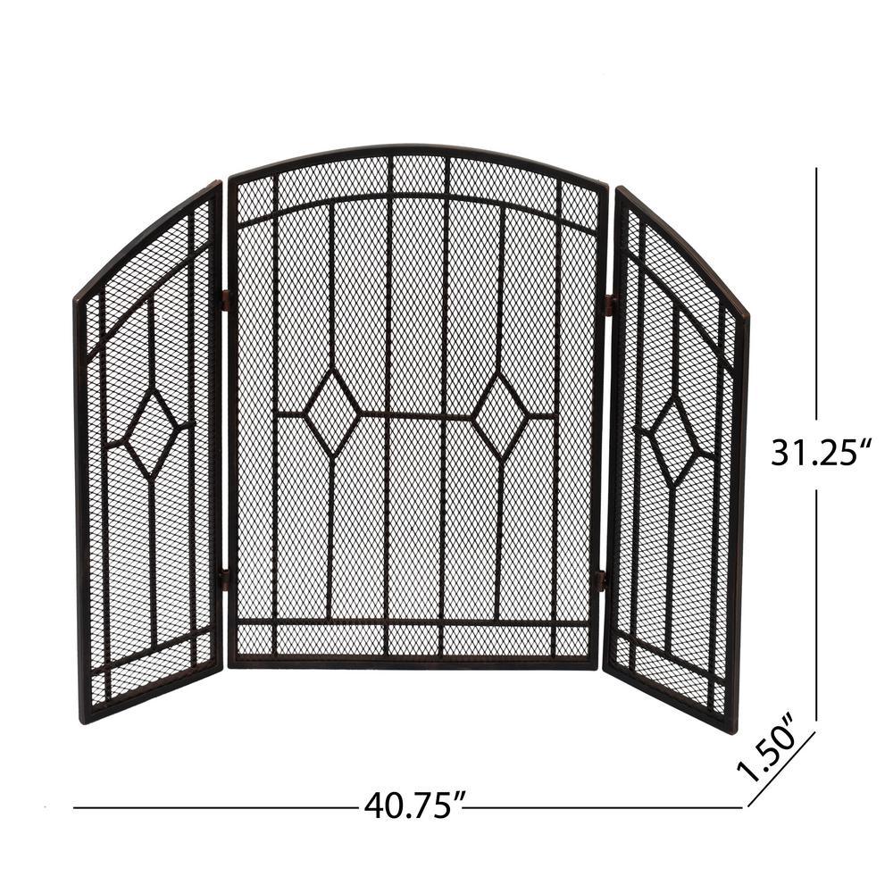 Gilmer Contemporary Black and Copper Three Panel Iron Fire Screen - Super Arbor