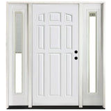 68 in. x 80 in. 9 Panel Primed White Right-Hand Steel Prehung Front Door with 14 in. Mini Blind Sidelites 6 in. Wall - Super Arbor