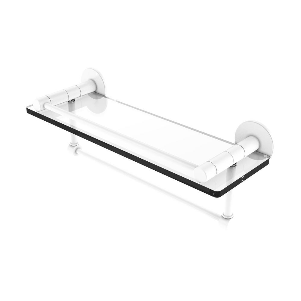 Fresno 16 in. L  x 5 in. H  x 5 in. W Clear Glass Bathroom Shelf with Vanity Rail and Towel Bar in Polished Chrome - Super Arbor