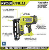 RYOBI 18V ONE+ AirStrike 16-Gauge Straight Finish Nailer Kit (2-1/2 in.) with 1.5Ah Battery and Charger, P326KN