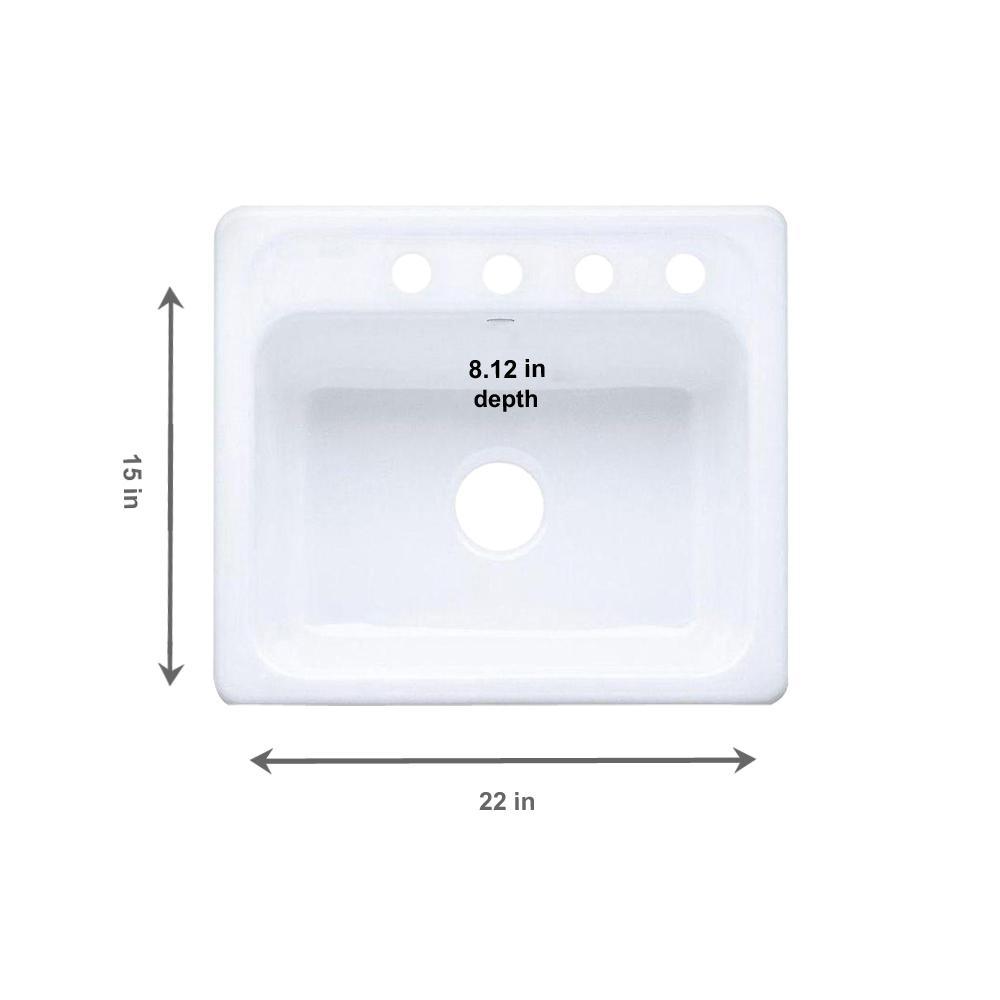 Mayfield White Cast Iron 25 in. 4-Hole Single Bowl Drop-in Kitchen Sink - Super Arbor