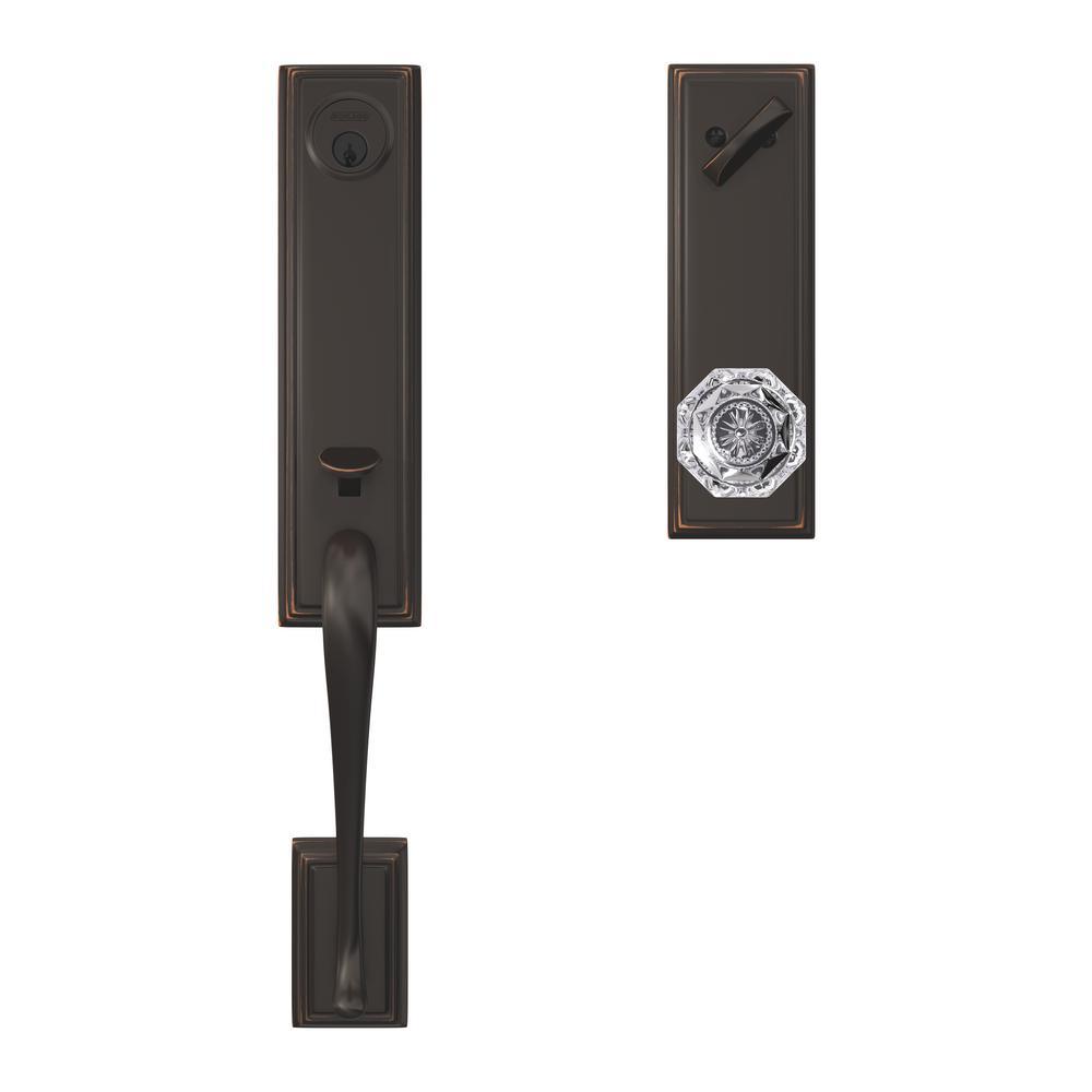 Custom Addison Aged Bronze 3/4 Trim Single Cylinder Door Handleset with Alexandria Glass Door Knob - Super Arbor