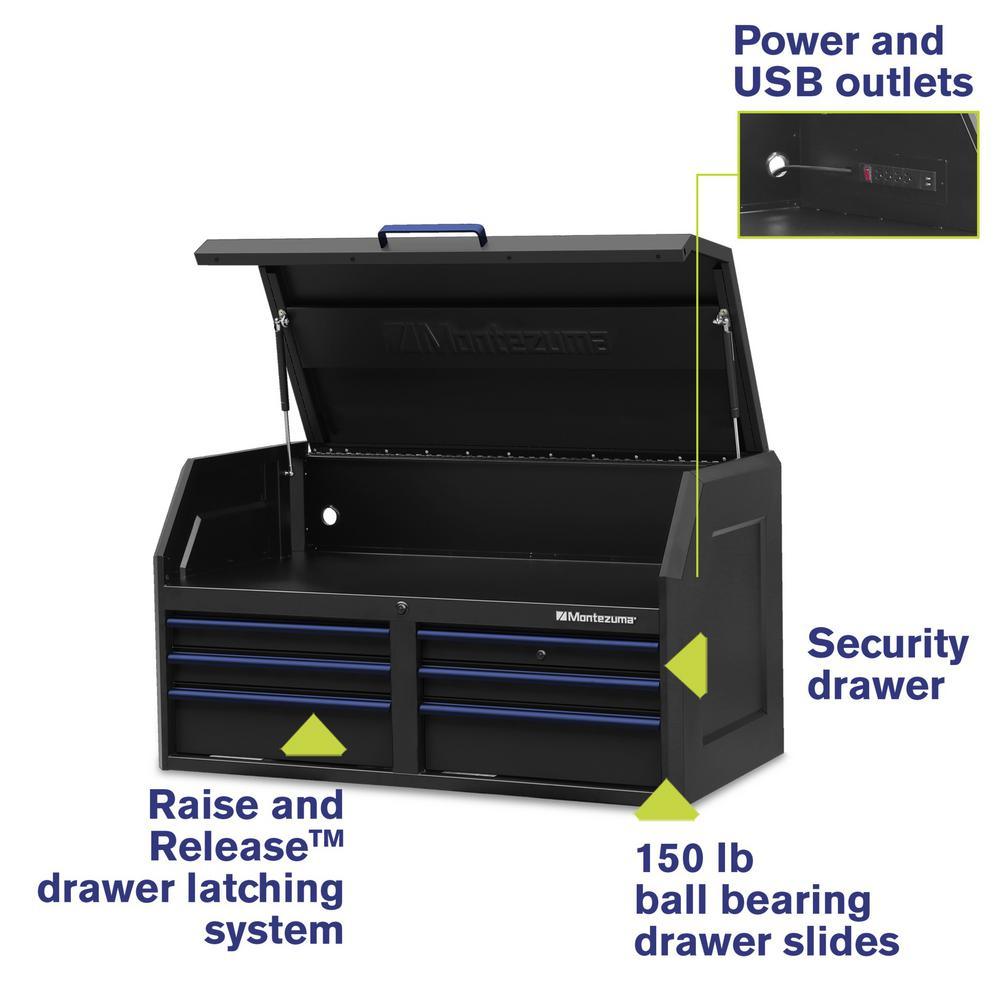 46 in. x 24 in. 6-Drawer Tool Top Chest with Power and USB Outlets in Black and Blue - Super Arbor