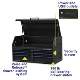 46 in. x 24 in. 6-Drawer Tool Top Chest with Power and USB Outlets in Black and Blue - Super Arbor