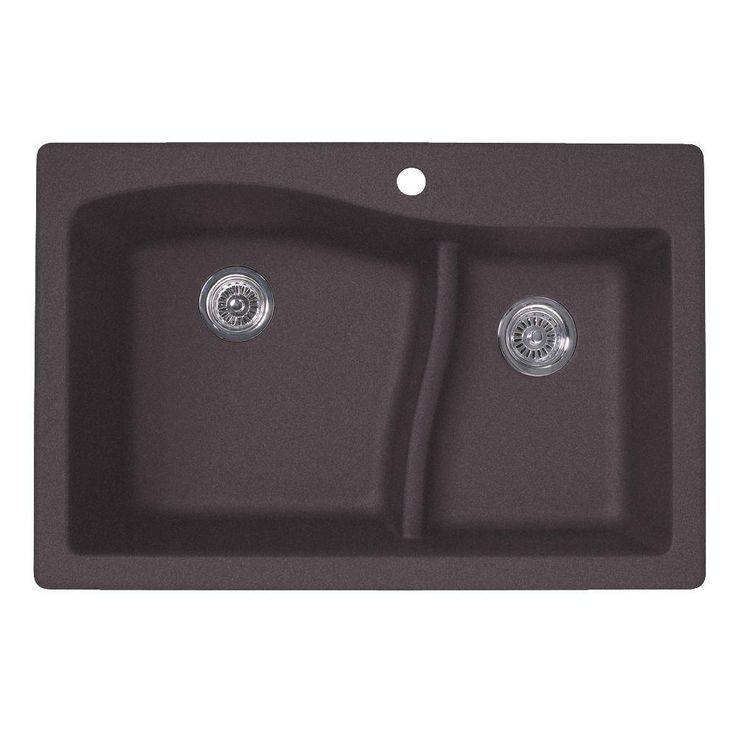 Drop-In/Undermount Granite 33 in. 1-Hole 60/40 Double Bowl Kitchen Sink in Nero