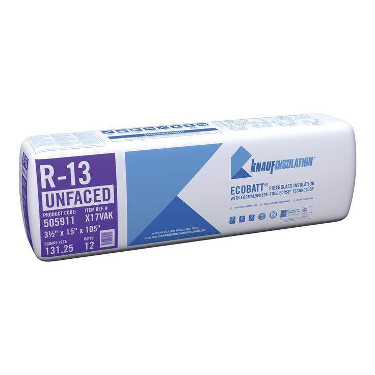 Knauf Insulation EcoBatt R-13 Unfaced Fiberglass Insulation Batt, 3-1/2 in x 15 in x 105 in, 131.25 sq ft