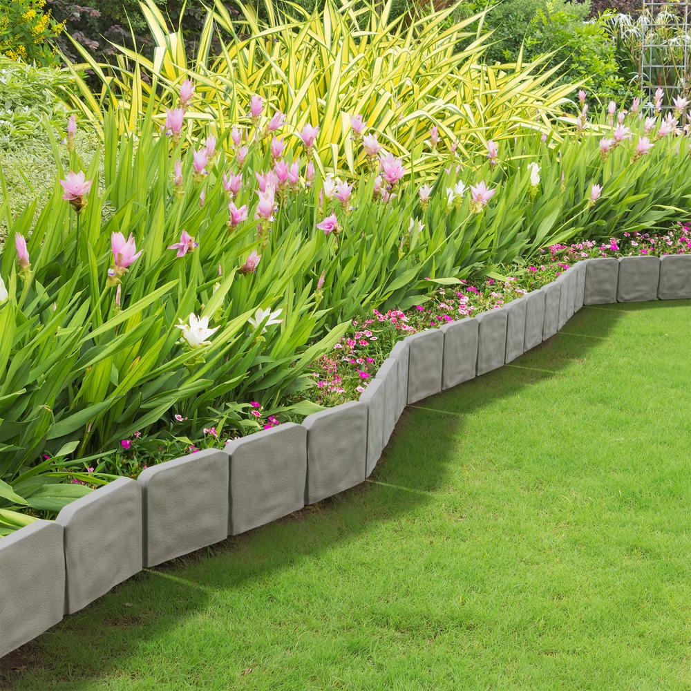 Pure Garden 10 in. x 9 in. x 0.75 in. Gray Trim Decorative Plastic Edging Border - Super Arbor