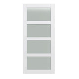 42 in. x 84 in. Shaker 4-Lite Frosted Glass Primed MDF Composite Barn Door Slab - Super Arbor
