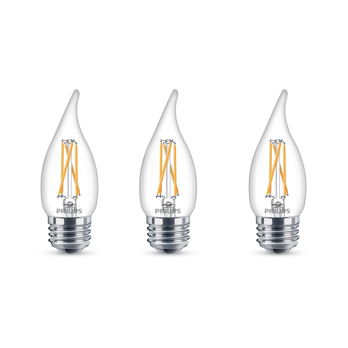 Philips 75-Watt Equivalent BA11 Dimmable Warm Glow LED Bent-Tip Candle Bulb, E26 Medium Base, Soft White 2700K, 3-Pack