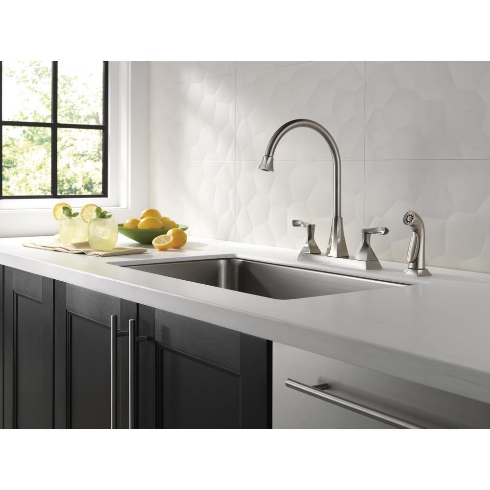 Everly 2-Handle Standard Kitchen Faucet with Spray in Stainless - Super Arbor
