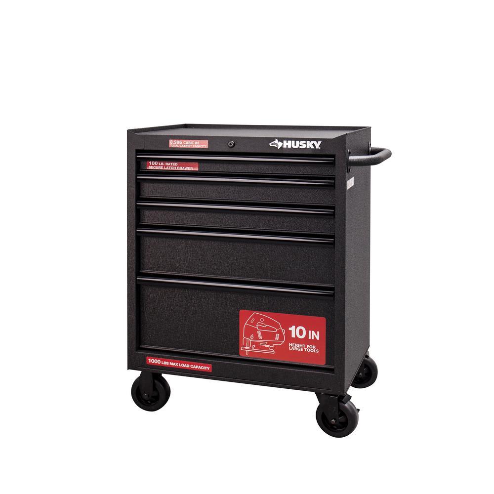 27 in. W 5-Drawer Rolling Cabinet Tool Box Chest in Textured Black