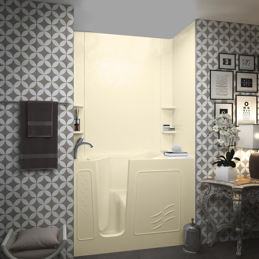 NOVA Heated Rampart 4.5 ft. Walk-in Non-Whirlpool Bathtub with Easy Up Adhesive Wall Surround in Biscuit - Super Arbor