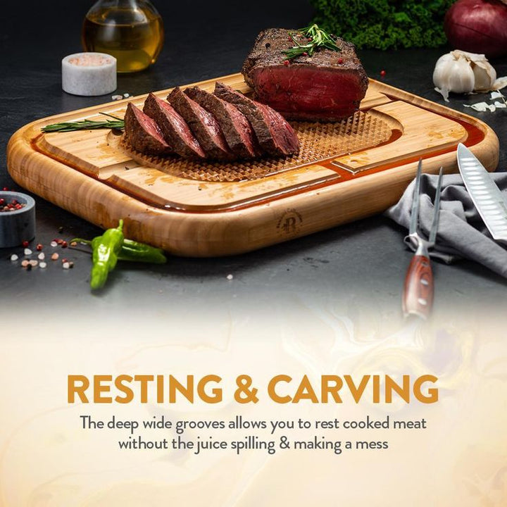Bamboo Cutting Board with Juice Groove, Pyramid Design Bamboo Chopping Board Stabilizes Beef and Poultry While Carving