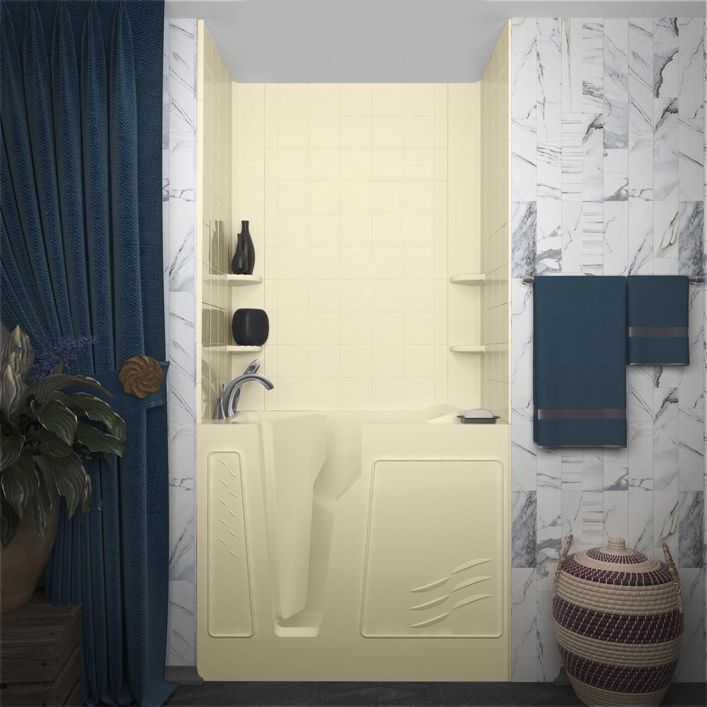 Rampart 3.9 ft. Walk-in Whirlpool and Air Bathtub with 6 in. Tile Easy Up Adhesive Wall Surround in Biscuit - Super Arbor