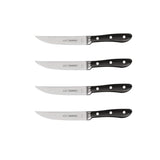 5 in. High Carbon Steel Full T Blade with Serrated Edge Steak Knife with Black Polycarbonate Handle (Set of 4)