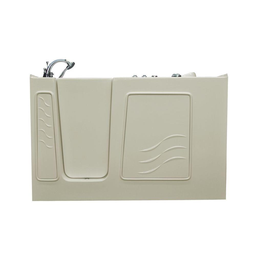 Rampart Nova Heated 5 ft. Walk-in Whirlpool Bathtub with 6 in. Tile Easy Up Adhesive Wall Surround in Biscuit - Super Arbor
