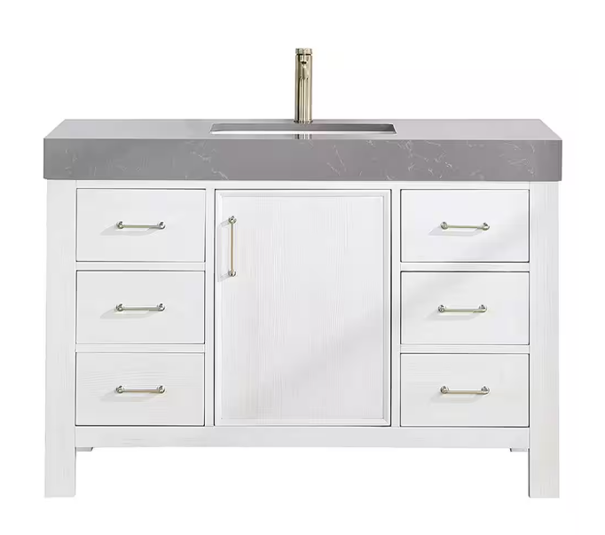 León 48 in.W x 22 in.D x 34 in.H Single Sink Bath Vanity in Fir Wood White with Grey Composite Stone Top