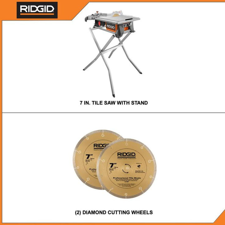 RIDGID 6.5 Amp 7 in. Table Top Wet Tile Saw with Bonus Stand and Blade