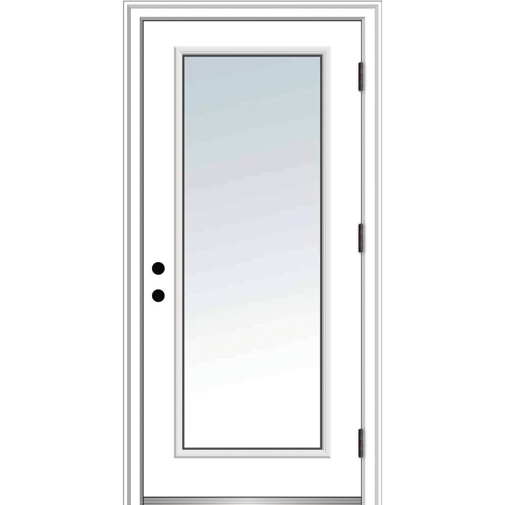 32 in. x 80 in. Classic Right-Hand Outswing Full Lite Clear Low-E Primed Steel Prehung Front Door with Brickmould - Super Arbor