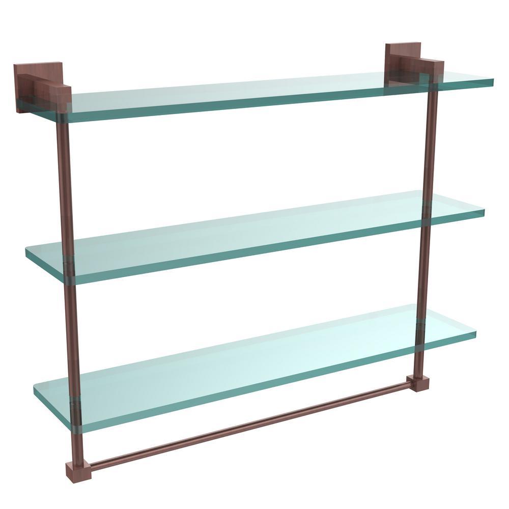 Montero 16 in. L  x 18 in. H  x 6-1/4 in. W 3-Tier Clear Glass Bathroom Shelf with Towel Bar in Satin Chrome - Super Arbor