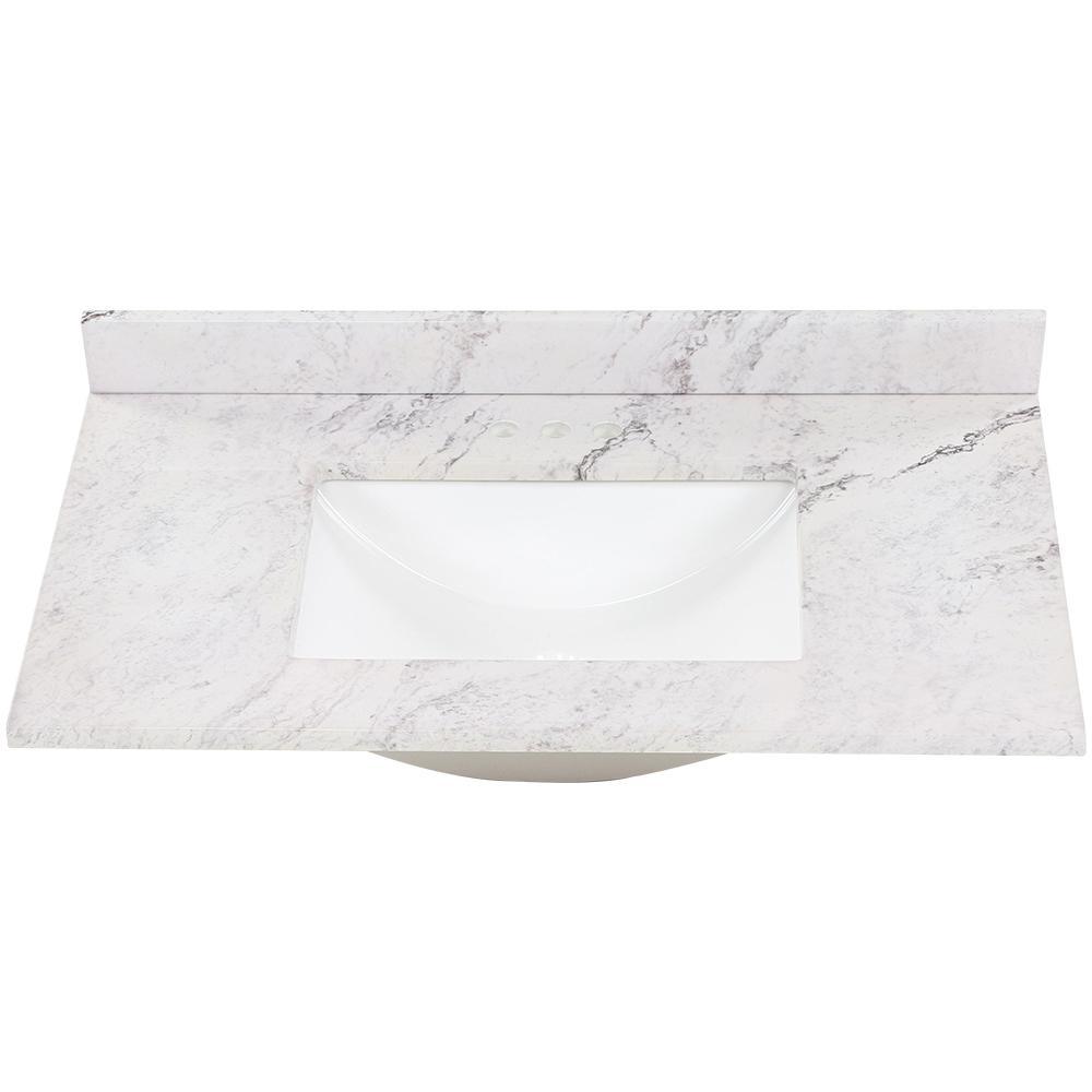 37 in. W x 22 in. D Stone Effects Vanity Top in Cold Fusion with White Sink - Super Arbor