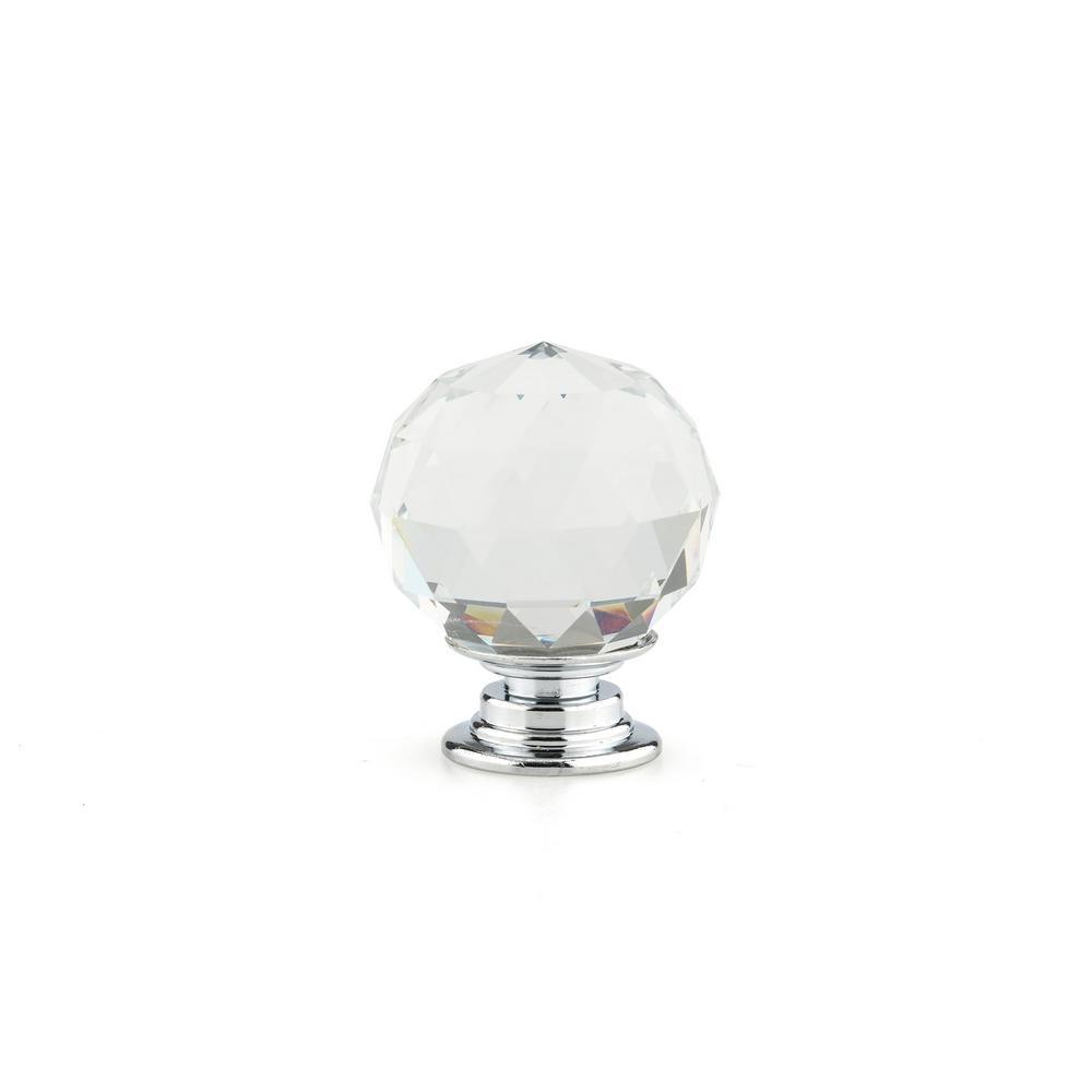 1-3/16 in. (30 mm) Clear, Crystal, Chrome Contemporary Metal, Crystal Cabinet Knob - Super Arbor