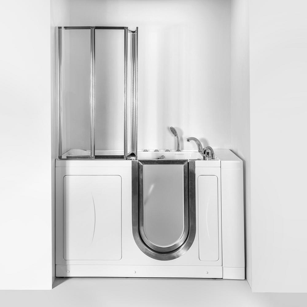 Elite 52 in. Walk-In Whirlpool and Air Bath Bathtub in White with RH Door, Thermostatic Faucet, Dual Drain,Shower Screen - Super Arbor