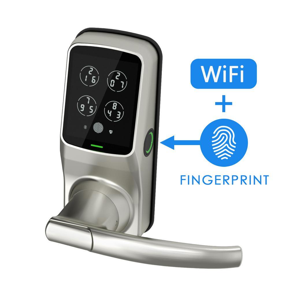 Secure PRO Satin Nickel Smart Lock Latch with 3D Fingerprint and Wi-Fi (Works with Alexa and Google Home) - Super Arbor