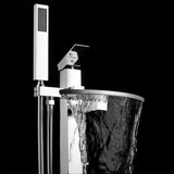 1-Handle Freestanding Floor Mount Roman Tub Faucet Bathtub Filler with Waterfall Style and Hand Shower in Chrome