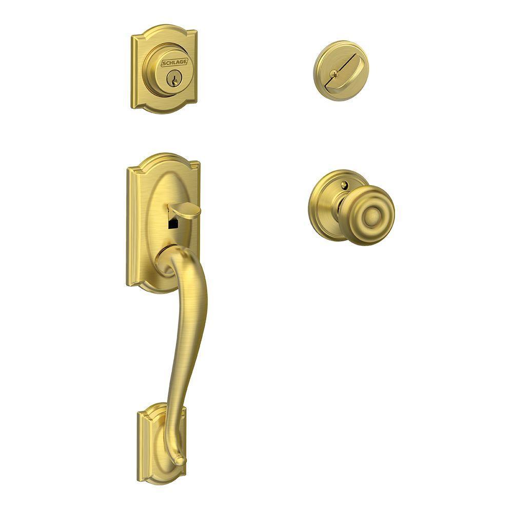 Camelot Aged Bronze Single Cylinder Deadbolt with Georgian Knob Door Handleset - Super Arbor