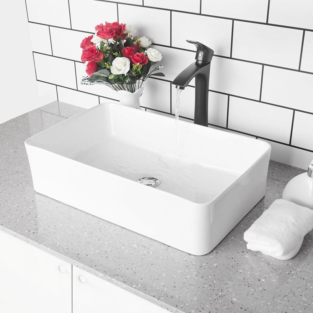 Vessel Vanity Sink Art Basin 21 in. x 13.5 in. Bathroom Rectangle Above in White Porcelain Ceramic - Super Arbor