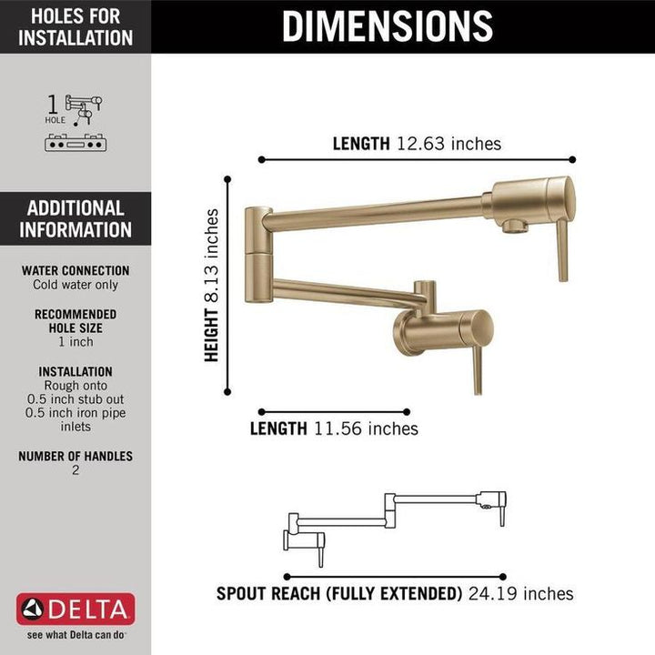 Delta Cassidy Champagne Bronze 2-Handle Wall-Mount Pot Filler Handle Kitchen Faucet