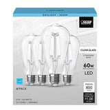 Feit Electric 60-Watt Equivalent ST19 Dimmable LED Clear Glass Vintage Edison Light Bulb With Straight Filament Daylight (4-Pack)