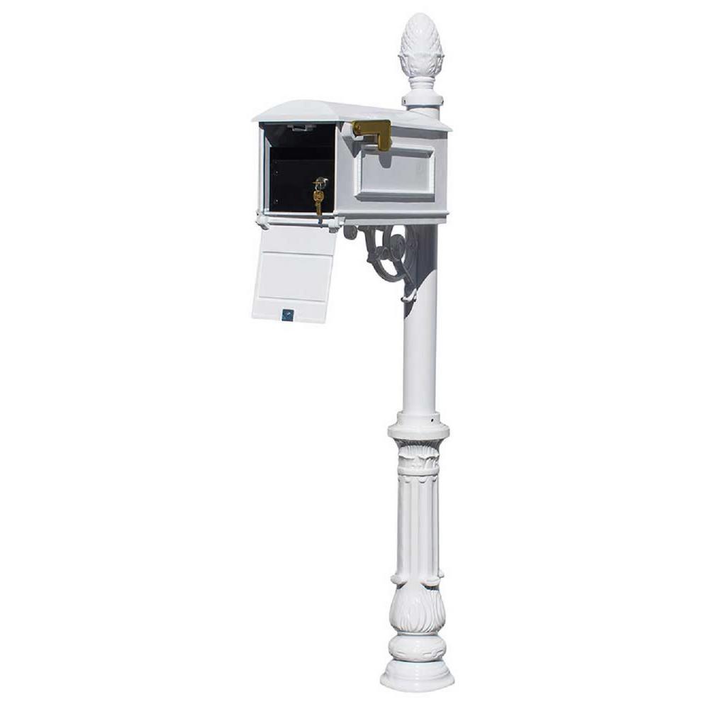 Lewiston Bronze Post Mount Locking Insert Mailbox with decorative Ornate Base and Pineapple Finial - Super Arbor