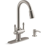Thierry Two Handle Pull-Down Sprayer Kitchen Faucet with Soap Dispenser in Oil-Rubbed Bronze - Super Arbor