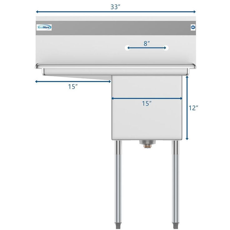 Freestanding Stainless Steel 33 in. 2-Hole Single Bowl Commercial Kitchen Sink with Left Side Drainboard