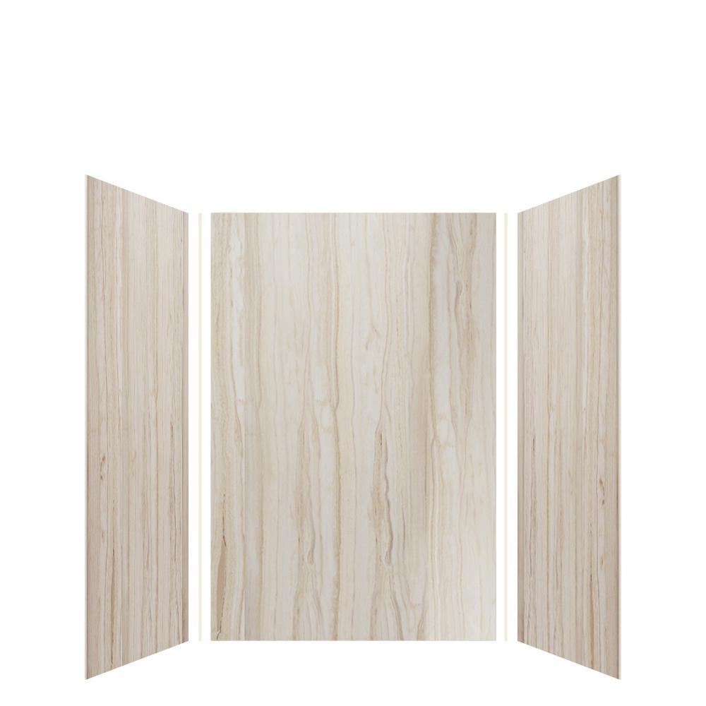 Expressions 48 in. x 48 in. x 96 in. 4-Piece Easy Up Adhesive Alcove Shower Wall Surround in Bianca - Super Arbor