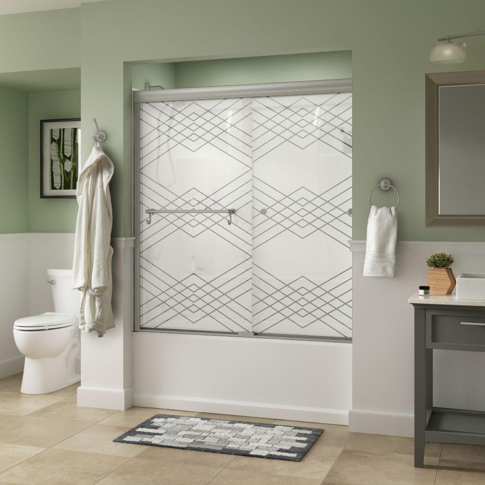 Portman 60 in. x 58-1/8 in. Semi-Frameless Traditional Sliding Bathtub Door in Bronze with Rain Glass - Super Arbor