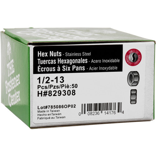 Hillman Stainless Steel USS Hex Nut, 1/2"-13, 50-Pack