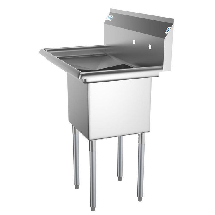 Freestanding Stainless Steel 33 in. 2-Hole Single Bowl Commercial Kitchen Sink with Left Side Drainboard