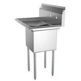 Freestanding Stainless Steel 33 in. 2-Hole Single Bowl Commercial Kitchen Sink with Left Side Drainboard